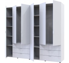 Розпашна шафа для одягу Гелар комплект колір Білий 3+3 ДСП 232х49х203