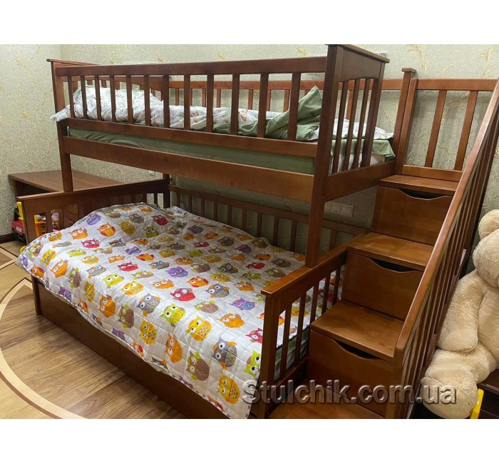 Двухъярусная трехместная кровать с лестницей-комодом Альбинос