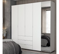 Большой распашный шкаф для одежды со штангой Гелар Белый 4ДСП/Зеркало 194х50х204