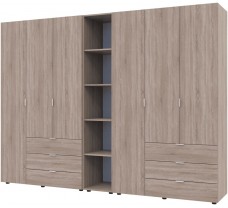 Комплект распашных шкафов Гелар 3+3 с этажеркой дуб сонома