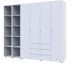 Максимальный распашный шкаф Гелар 4 белый с двумя этажерками