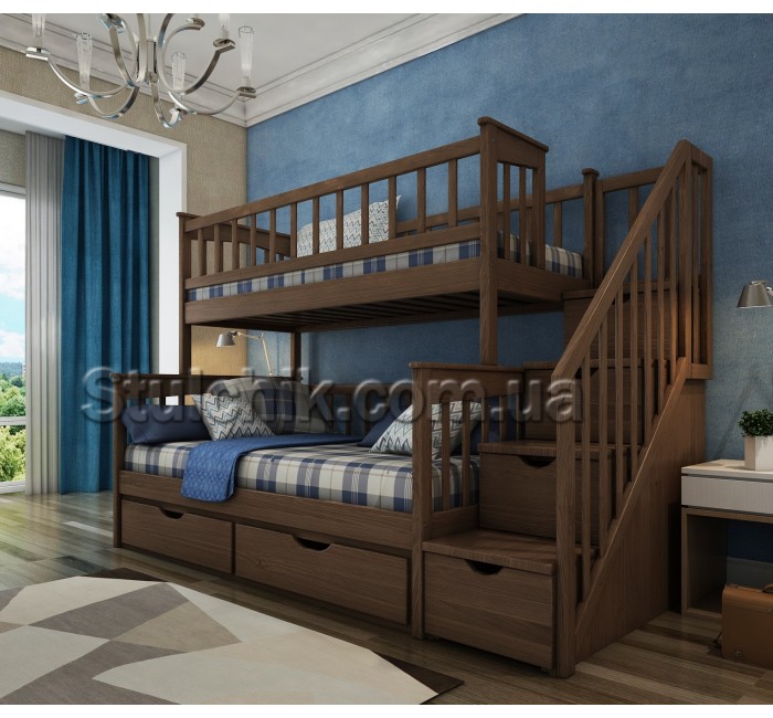 Двухъярусная трехместная кровать с лестницей-комодом Альбинос