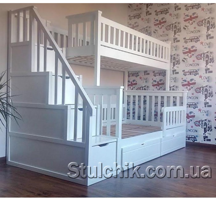 Двоярусне ліжко зі сходами-комодом Сонет