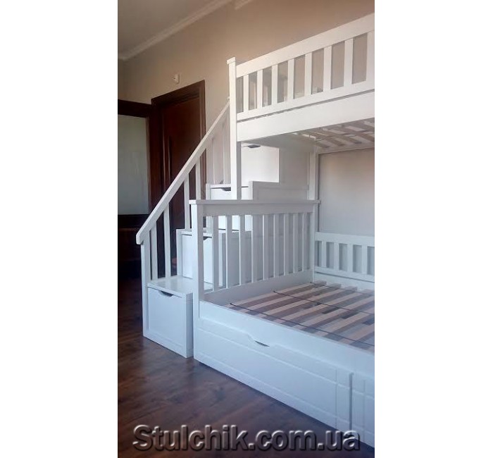Двоярусне ліжко зі сходами-комодом Сонет