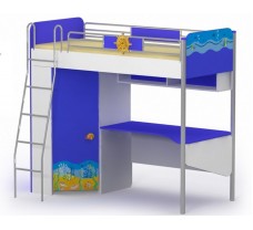 Двухъярусная кровать с рабочей зоной и шкафом Океан