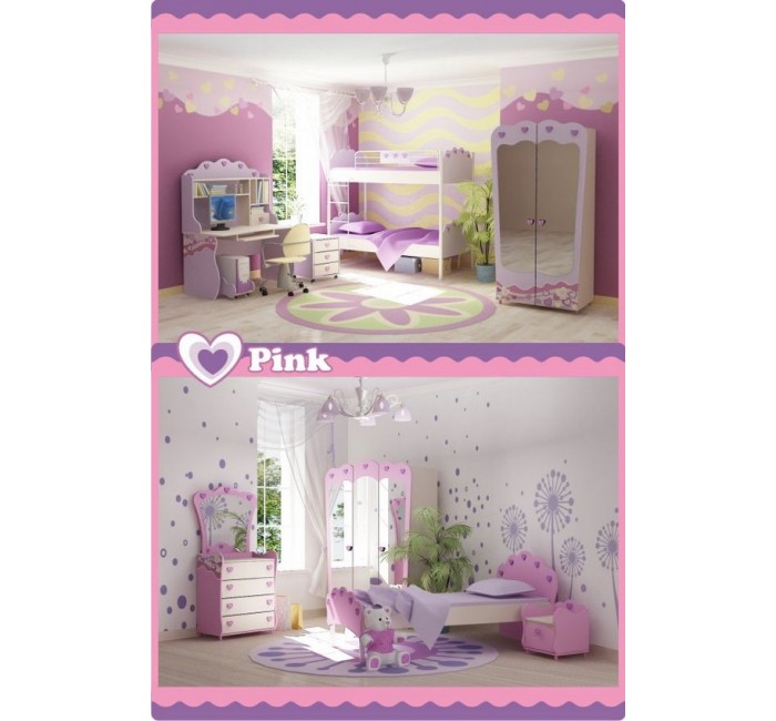 Детская кровать-горка с комодом-ступеньками для девочки Pink