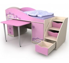 Дитяче ліжко-гірка з комодом-сходами для дівчинки Pink