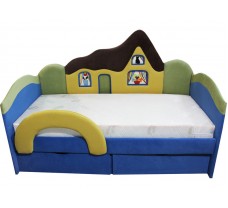 Дитяче синє ліжко з ортопедичним матрацом Будиночок 09K01