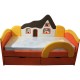 Дитяче оранжеве ліжко з ортопедичним матрацом Будиночок 09K04