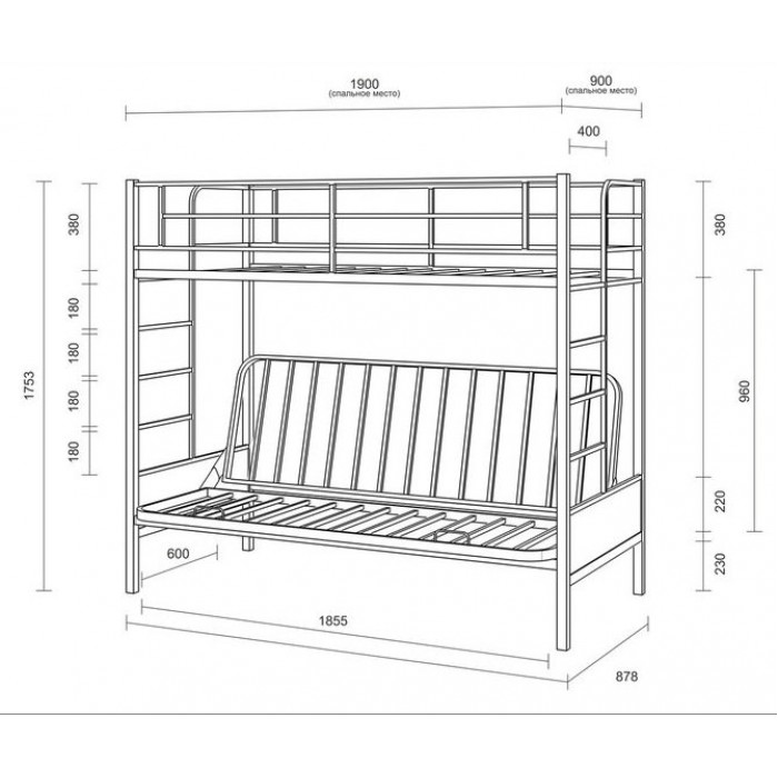Размер спального места двухъярусной кровати