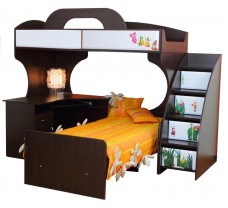 Двоярусне ліжко Піонер МДФ з письмовим столом і тумбою колір венге