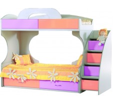 Ліжко Піонер МДФ з ящиками і сходами рожеве